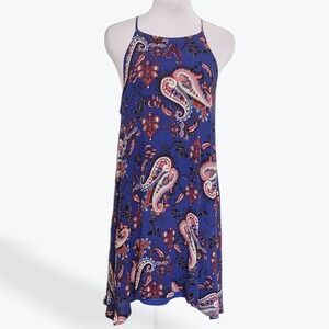 Silvergate Womens Blue Paisley Halter Mini Dress Sleeveless Boho Size Small